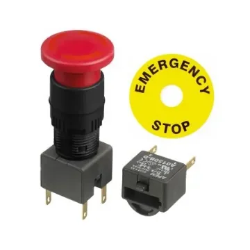 APEM A01ES Series Twist Release Emergency Stop Push Button, Panel Mount, 16mm Cutout, 2NC, IP65 - A01ES-DM+A0154B-D+A01YL1 product image