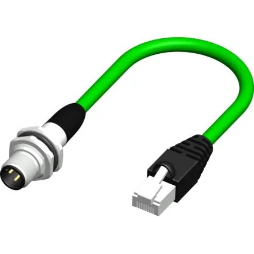 RS PRO, 0.5m Cat5e, Green M12 to Male RJ45 Male, Braid Shielded, Terminated PVC Sheath - 2500713 product image