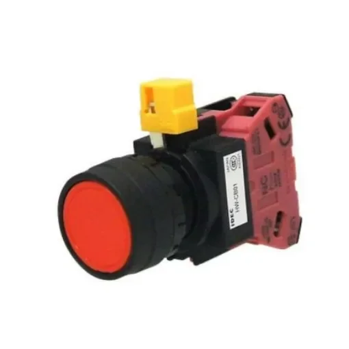 Idec HW Series Series Push Button, Momentary, Panel Mount, 22.3mm Cutout, DPST, Red LED, 600V, IP20, IP65 - HW1B-M102R product image