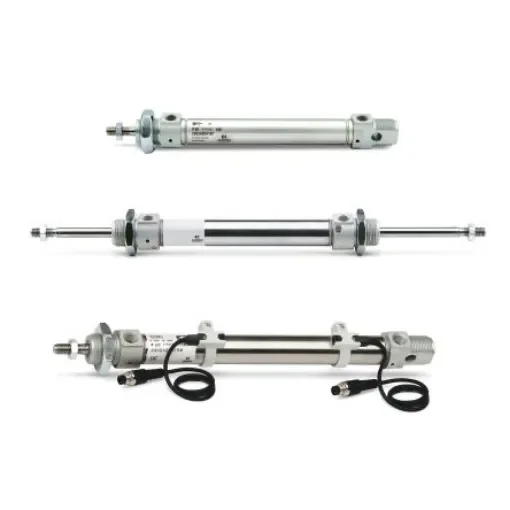 Camozzi Pneumatic Piston Rod Cylinder - 24N2A25A100, 25mm Bore, 100mm Stroke, 24 Series, Double Acting product image