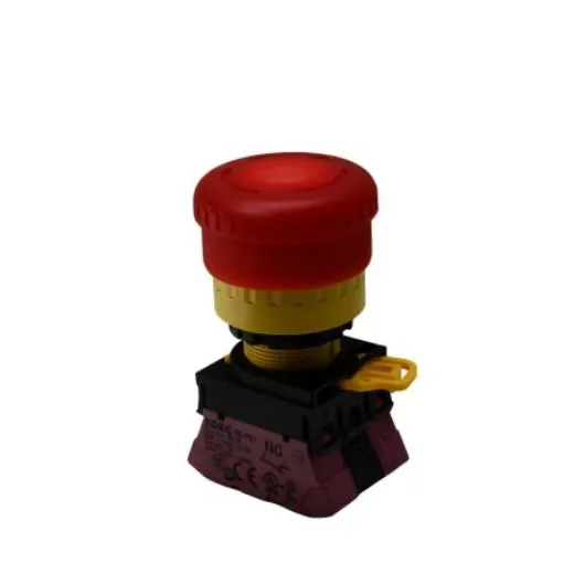 Idec YW1L Series Push Lock Turn Reset Emergency Stop Push Button, Panel Mount, 22mm Cutout, 2XNC, IP65, IP67, IP69K - YW1L-V4P2Q4R product image