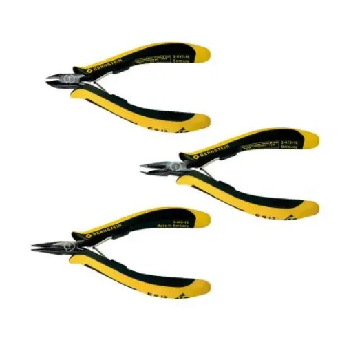 Bernstein 3-960-ES 3-Piece Plier Set, Angled, Bent, Flat, Straight Tip, ESD, 130 mm Overall product image