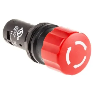 ABB 1SFA Series Twist Release Emergency Stop Push Button, Panel Mount, 22.5mm Cutout, SPDT, IP66, IP67, IP69K - CE3T-10R-11 product image
