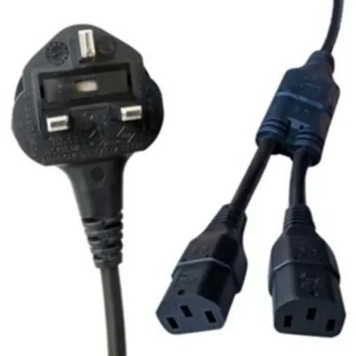 RS PRO Right Angle IEC C13 Socket to Straight Power Cord, 2.5m - BS13/13-H05VVF3G1.0(2.0M-AT1-0.5M-C13 X2 BLACK product image