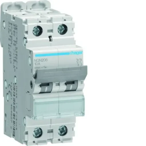 Hager NQN MCB, 2P, 6A Curve B, 415V AC, 25 kA Breaking Capacity - NQN206 product image
