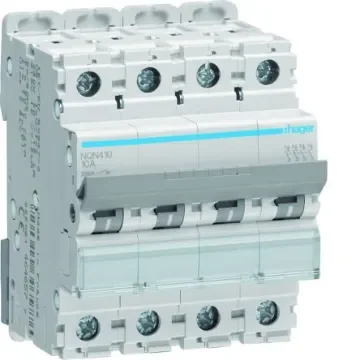 Hager NQN MCB, 4P, 10A Curve B, 415V AC, 25 kA Breaking Capacity - NQN410 product image
