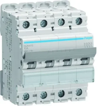 Hager NQN MCB, 4P, 16A Curve B, 415V AC, 25 kA Breaking Capacity - NQN416 product image