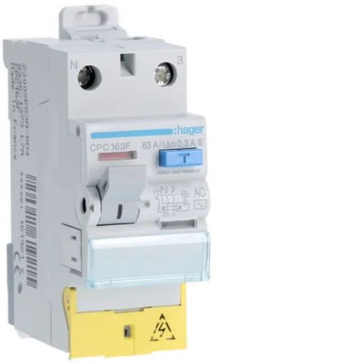Hager CPC RCCB, 63A, 1P+N Pole, 300mA, Type AC, 230V ac - CPC163F product image