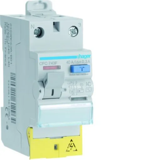 Hager CFC RCCB, 40A, 1P+N Pole, 300mA, Type AC, 230V ac - CFC743F product image