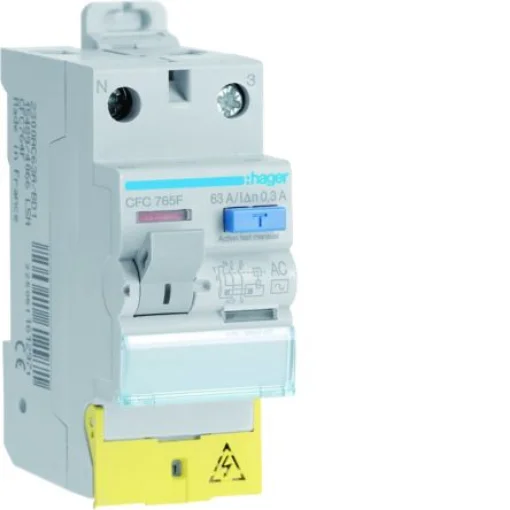 Hager CFC RCCB, 63A, 1P+N Pole, 300mA, Type AC, 230V ac - CFC765F product image