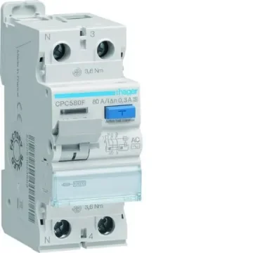 Hager CPC RCCB, 80A, 1P+N Pole, 300mA, Type AC, 230V ac - CPC580F product image