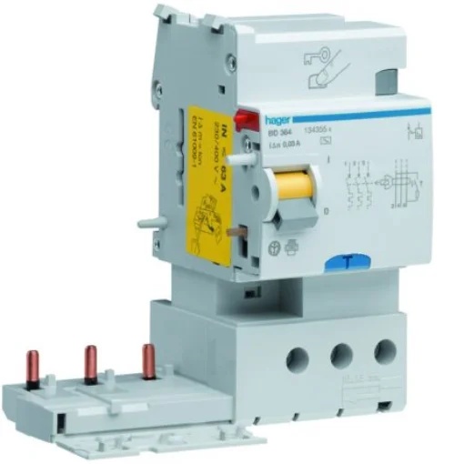 Hager BD Series RCCB, 63A, 3 Pole, 30mA, Type AC, 400V - BD366 product image