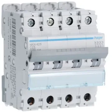 Hager NKN MCB, 4P, 25A Curve C, 400V AC, 15 kA Breaking Capacity - NKN425 product image