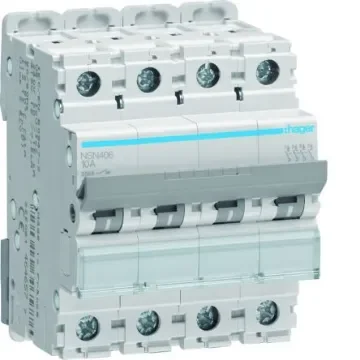 Hager NSN MCB, 4P, 6A Curve D, 415V AC, 25 kA Breaking Capacity - NSN406 product image