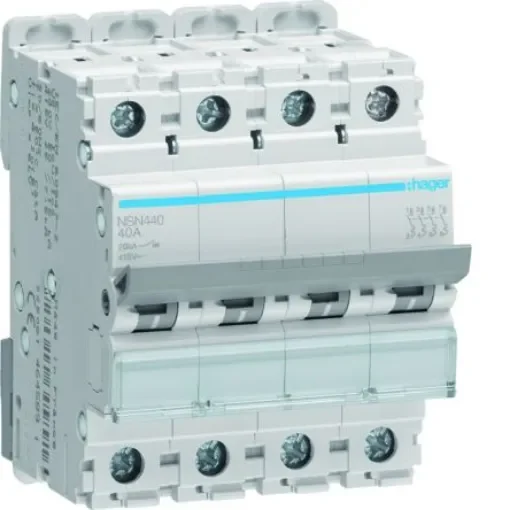 Hager NSN MCB, 4P, 40A Curve D, 415V AC, 20 kA Breaking Capacity - NSN440 product image
