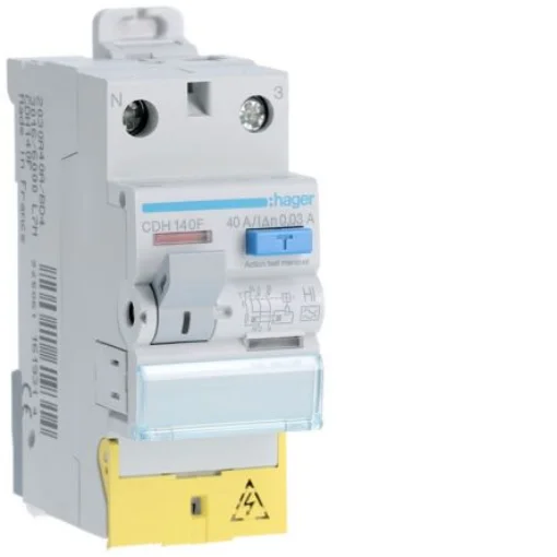 Hager CDH RCCB, 40A, 1P+N Pole, 30mA, Type A-HI, 230V ac - CDH140F product image