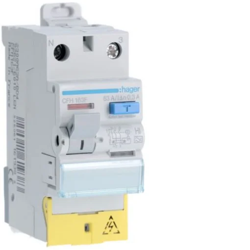 Hager CFH RCCB, 63A, 1P+N Pole, 300mA, Type A-HI, 230V ac - CFH163F product image