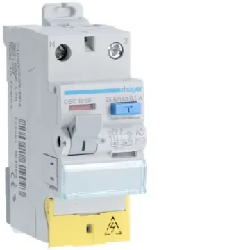 Hager CEC RCCB, 25A, 1P+N Pole, 100mA, Type AC, 230V ac - CEC125F product image