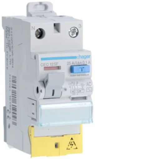 Hager CEC RCCB, 25A, 1P+N Pole, 100mA, Type AC, 230V ac - CEC125F product image