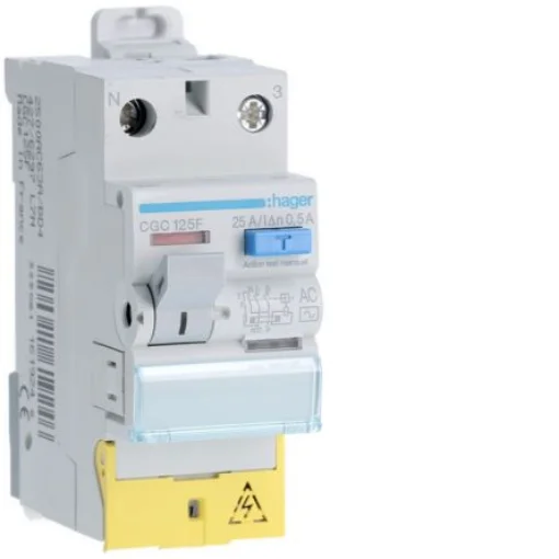 Hager CGC RCCB, 25A, 1P+N Pole, 500mA, Type AC, 230V ac - CGC125F product image