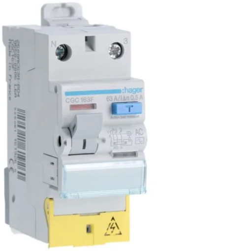 Hager CGC RCCB, 63A, 1P+N Pole, 500mA, Type AC, 230V ac - CGC163F product image