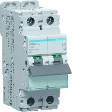 Hager Hager MMN Circuit Breaker, 2P, 2.5A, Type AC, 415V AC, 25 kA Breaking Capacity - MMN203 product image