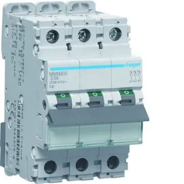 Hager Hager MMN Circuit Breaker, 3P, 2.5A, Type AC, 415V AC, 25 kA Breaking Capacity - MMN303 product image