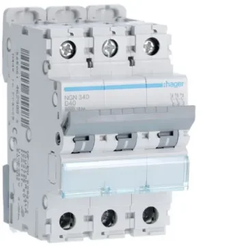 Hager Hager NGN Circuit Breaker, 3P, 40A Curve D, 400V AC, 10 kA Breaking Capacity - NGN340 product image