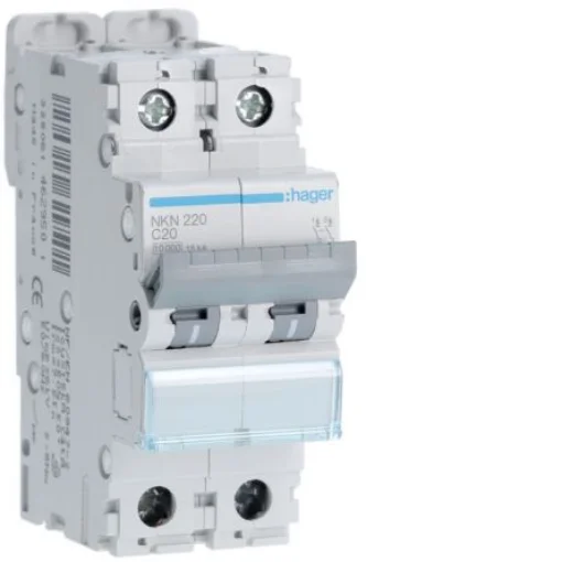 Hager Hager NKN Circuit Breaker, 2P, 20A Curve C, 400V AC, 15 kA Breaking Capacity - NKN220 product image