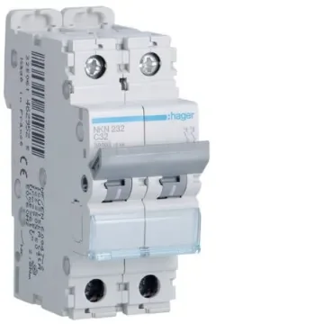 Hager Hager NKN Circuit Breaker, 2P, 32A Curve C, 400V AC, 15 kA Breaking Capacity - NKN232 product image