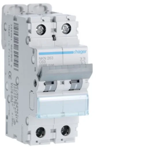 Hager Hager NKN Circuit Breaker, 2P, 63A Curve C, 400V AC, 15 kA Breaking Capacity - NKN263 product image