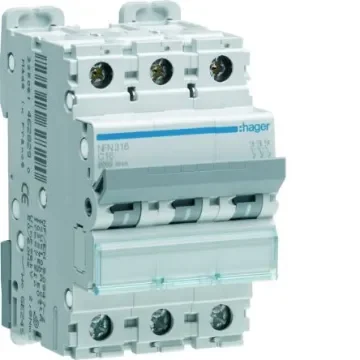 Hager Hager NKN Circuit Breaker, 3P, 6A Curve C, 400V AC, 15 kA Breaking Capacity - NKN306 product image