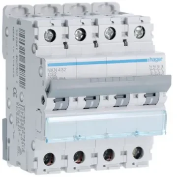 Hager Hager NKN Circuit Breaker, 4P, 32A Curve C, 400V AC, 15 kA Breaking Capacity - NKN432 product image