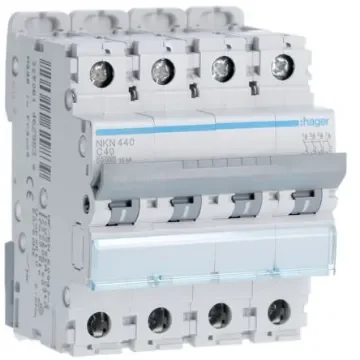 Hager Hager NKN Circuit Breaker, 4P, 40A Curve C, 400V AC, 15 kA Breaking Capacity - NKN440 product image