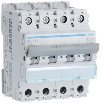 Hager Hager NKN Circuit Breaker, 4P, 63A Curve C, 400V AC, 15 kA Breaking Capacity - NKN463 product image