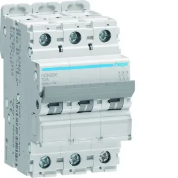 Hager Hager NQN Circuit Breaker, 3P, 6A Curve B, 415V AC, 25 kA Breaking Capacity - NQN306 product image