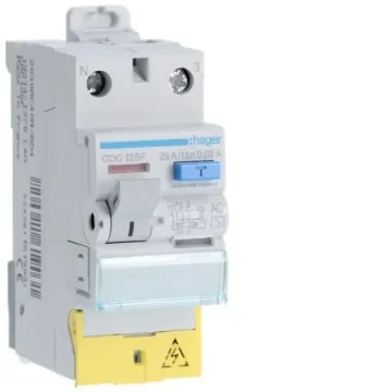 Hager CDC RCD Switch, 25A, 2 Pole, 25mA, Type AC, 230V - CDC125F product image