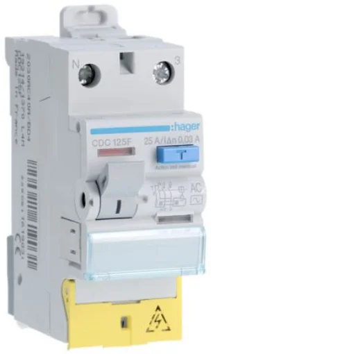 Hager CDC RCD Switch, 25A, 2 Pole, 25mA, Type AC, 230V - CDC125F product image