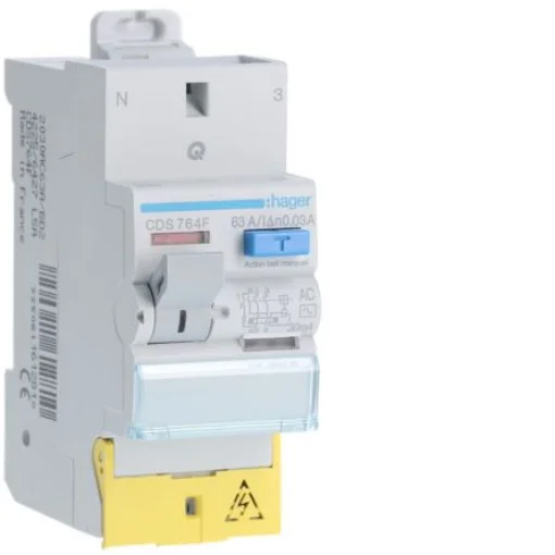 Hager CDS RCD Switch, 63A, 2 Pole, 30mA, Type AC, 230V - CDS764F product image