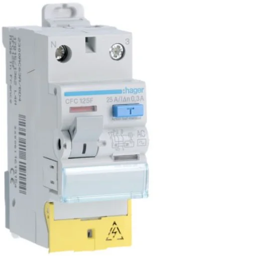 Hager CFC RCD Switch, 25A, 2 Pole, 300mA, Type AC, 230V - CFC125F product image