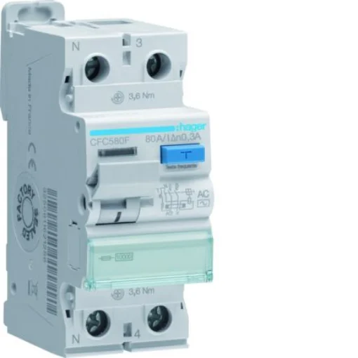 Hager CFC RCD Switch, 80A, 2 Pole, 300mA, Type AC, 230V - CFC580F product image