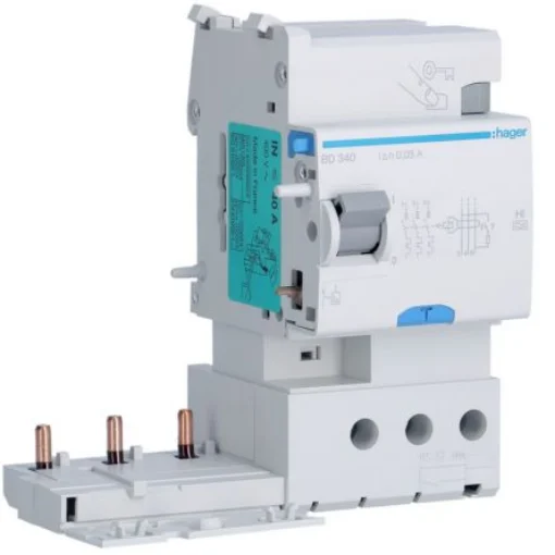 Hager BD RCD, 40A, 3 Pole, 30mA, Type A-HI, 500V - BD340 product image