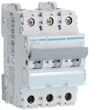 Hager Hager NEN Circuit Breaker, 3P, 6A Curve B, 400V AC, 10 kA Breaking Capacity - NEN306 product image