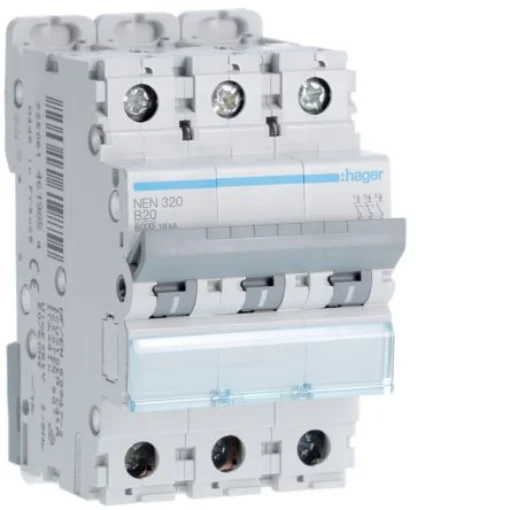 Hager Hager NEN Circuit Breaker, 3P, 20A Curve B, 400V AC, 10 kA Breaking Capacity - NEN320 product image