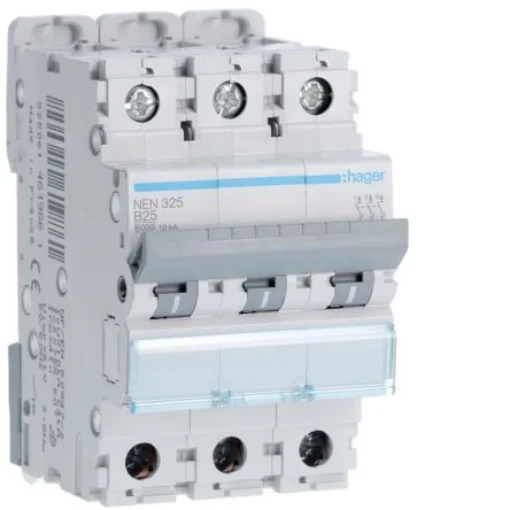 Hager Hager NEN Circuit Breaker, 3P, 25A Curve B, 400V AC, 10 kA Breaking Capacity - NEN325 product image