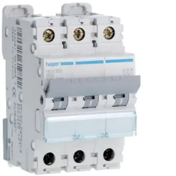 Hager Hager NEN Circuit Breaker, 3P, 50A Curve B, 400V AC, 10 kA Breaking Capacity - NEN350 product image