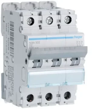 Hager Hager NGN Circuit Breaker, 3P, 2A Curve D, 400V AC, 10 kA Breaking Capacity - NGN302 product image