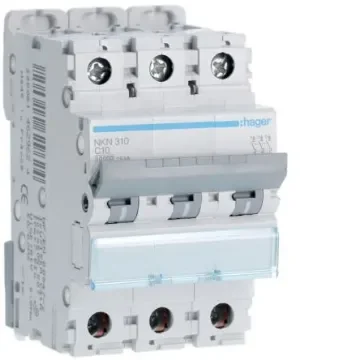 Hager Hager NKN Circuit Breaker, 3P, 10A Curve C, 400V AC, 15 kA Breaking Capacity - NKN310 product image