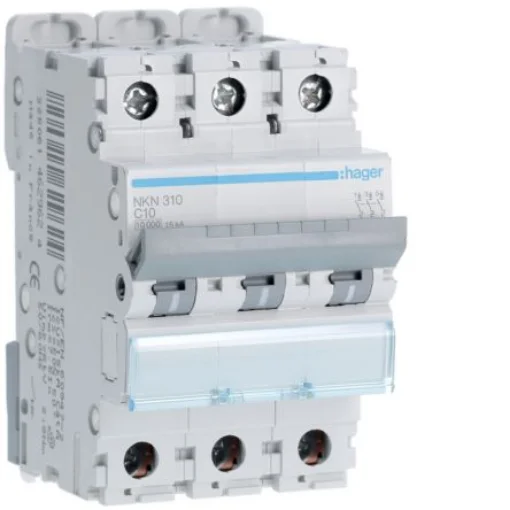 Hager Hager NKN Circuit Breaker, 3P, 10A Curve C, 400V AC, 15 kA Breaking Capacity - NKN310 product image