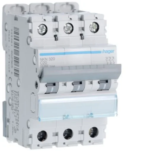 Hager Hager NKN Circuit Breaker, 3P, 20A Curve C, 400V AC, 15 kA Breaking Capacity - NKN320 product image